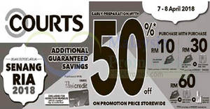 Featured image for (EXPIRED) Courts: 50% off on promotion price! From 7 – 8 Apr 2018