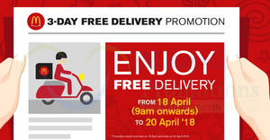 Featured image for (EXPIRED) McDonald’s: FREE Delivery via McDelivery from 18 – 20 Apr 2018