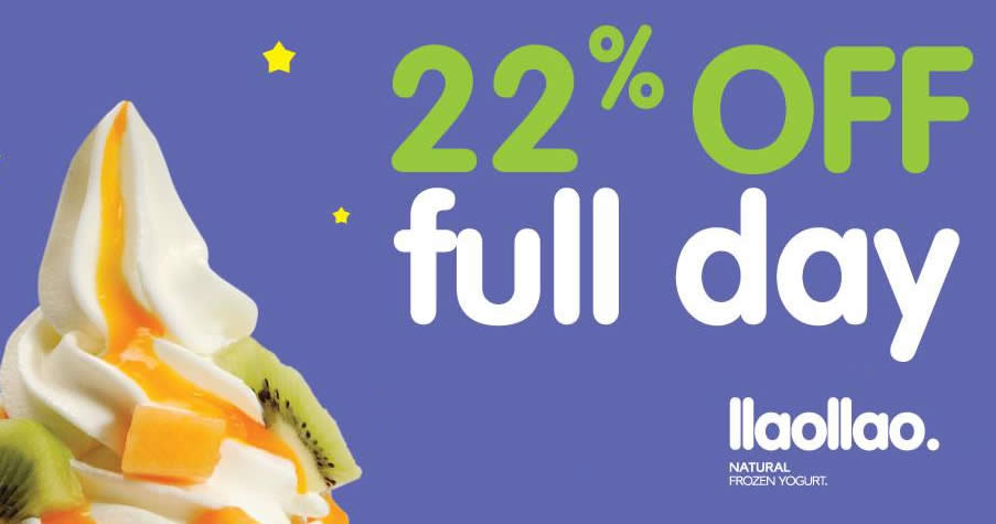 Featured image for llaollao to offer 22% off on almost all products ALL-day at ALL outlets on 22 Apr 2018