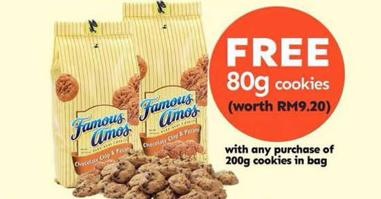 Featured image for Famous Amos: FREE 80g cookies with any purchase of 200g cookies-in-a-bag! Ends 10 May 2018