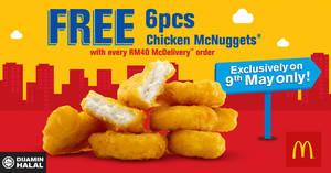 Featured image for (EXPIRED) Grab your FREE 6pcs McNuggets with every McDelivery order of RM40 on 9 May 2018
