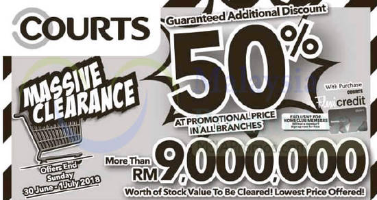 Featured image for Courts: Additional guaranteed discount 50% off on promotion price storewide! Ends 1 Jul 2018