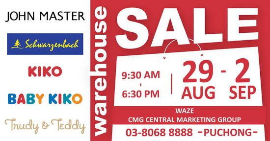 Featured image for Baby Kiko, Kiko, John Master & Schwarzenbach warehouse sale at Puchong from 29 Aug - 2 Sep 2018