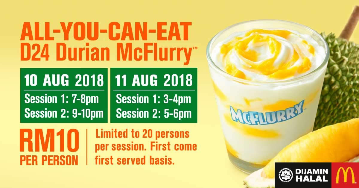 Featured image for Round 2! All-You-Can-Eat McDonald's D24 Durian McFlurry Buffet for only RM10 from 10 - 11 Aug 2018