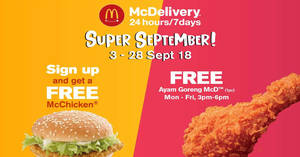 Featured image for (EXPIRED) McDelivery Super September promotions – FREE Ayam Goreng McD & more! From 3 – 28 Sep 2018