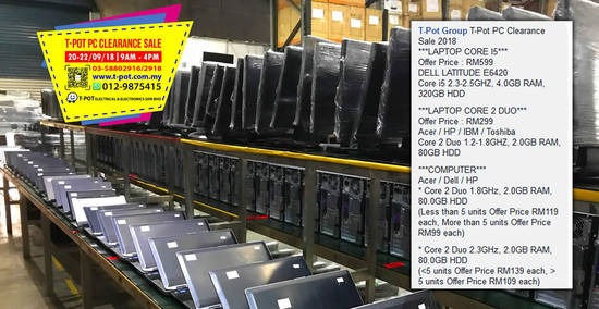 Featured image for T-Pot: PC Desktops, notebooks and LCD monitors clearance sale fr RM60! From 20 - 22 Sep 2018