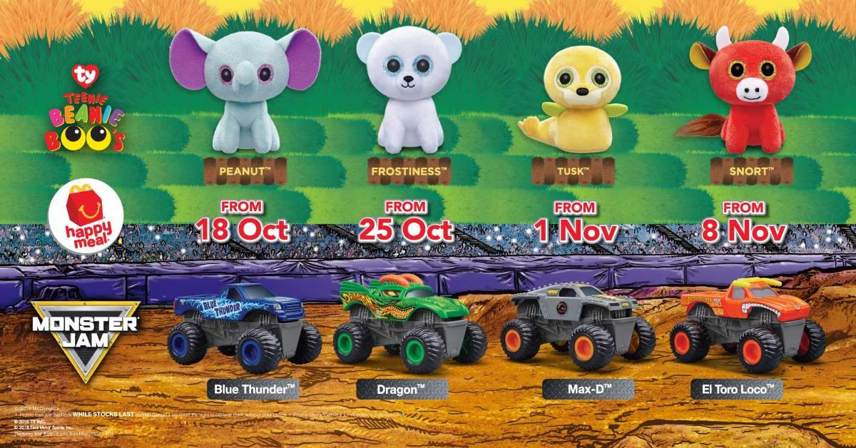 Featured image for McDonald's: FREE TY Teenie Boo's or Monster Jam toy with every Happy Meal till 14 Nov 2018