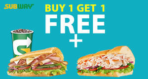 Featured image for Subway: Get a sub free when you buy a sub with 22oz drink on 1 Nov 2018