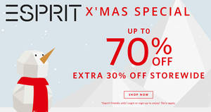 Featured image for (EXPIRED) Esprit: 30% OFF regular-priced & sale items online promo till 2 Jan 2019