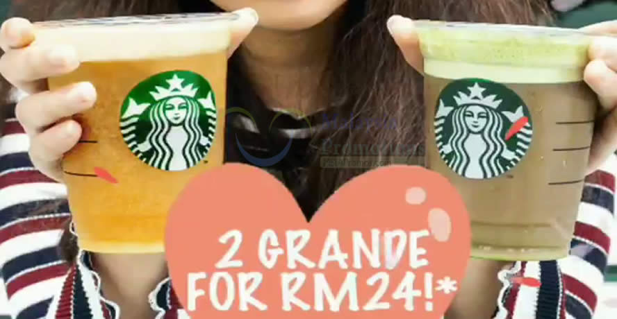 Featured image for Starbucks: RM22 / RM24 for any two Grande handcrafted beverages on 14 Feb 2019