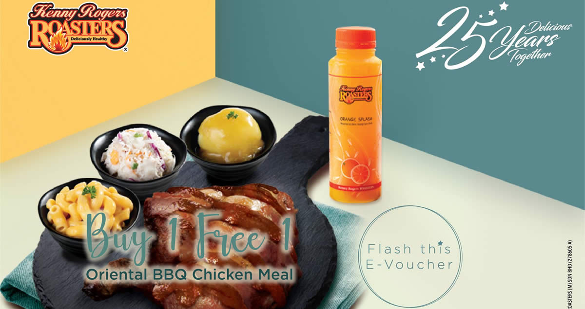 Featured image for Kenny Rogers ROASTERS is offering Buy-1-FREE-1 Oriental BBQ Chicken Meal till 29 March 2019