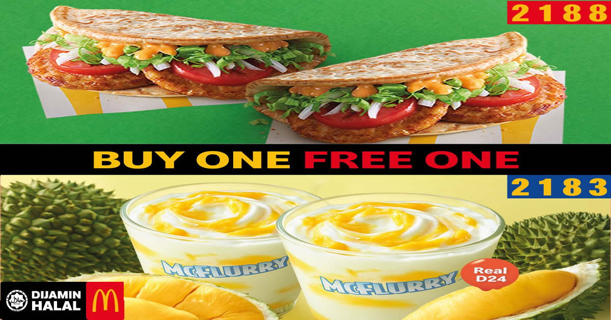 Featured image for McDonald's is offering Buy-One-Get-One-FREE Chicken Foldover & Durian Mcflurry from 16 May 2019