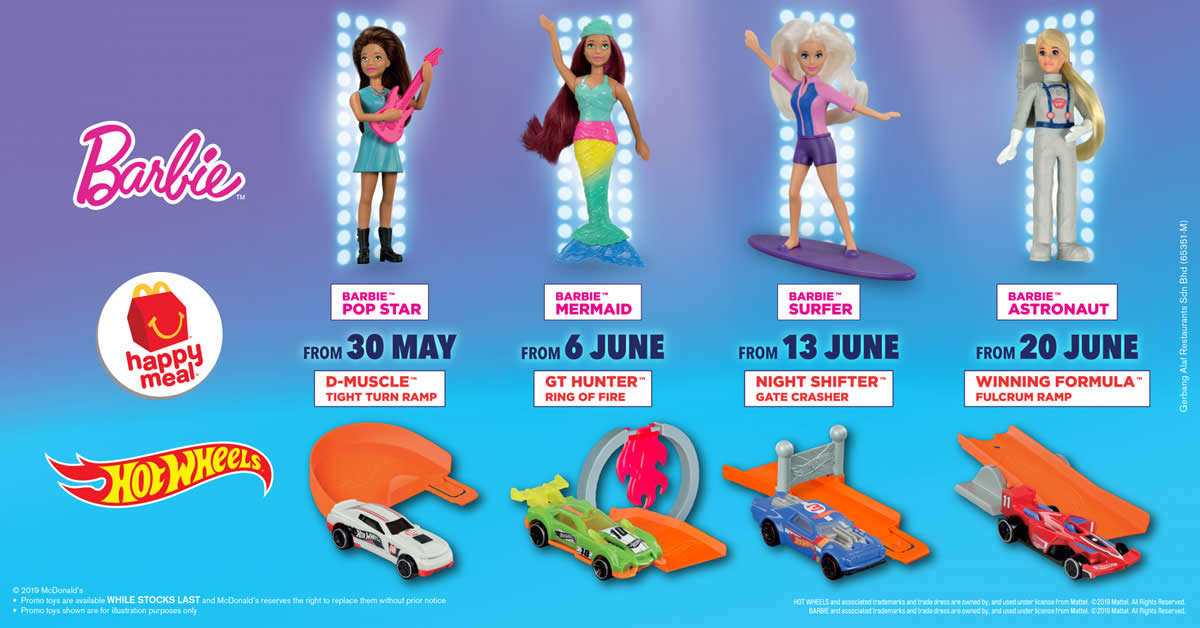Featured image for McDonald's latest Happy Meal toys features Barbie and Hot Wheels! From 30 May - 26 Jun 2019