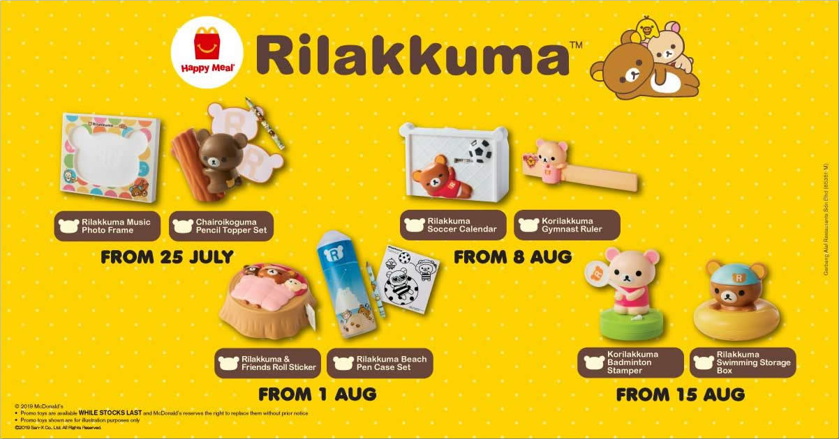 Featured image for McDonald's latest Happy Meal toys features Rilakkuma and friends! New toy every week till 21 August 2019