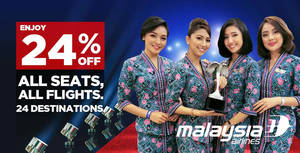 Featured image for Malaysia Airlines FLASH SALE! Enjoy 24% off all seats, all flights, across 24 destinations only on 5th October 2019