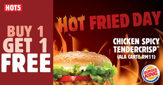 Featured image for Burger King Buy 1 Free 1 a la carte Chicken Spicy Tendercrisp burger at RM 11 on 29th November 2019