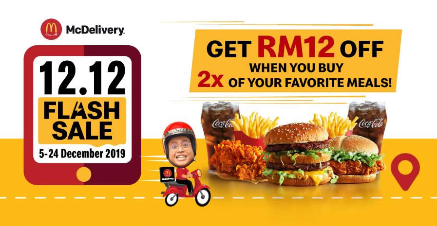 Featured image for McDelivery 12.12 Flash Sale! Enjoy an RM12 discount when you order 2x of your favorite meals from 5 - 24 December 2019