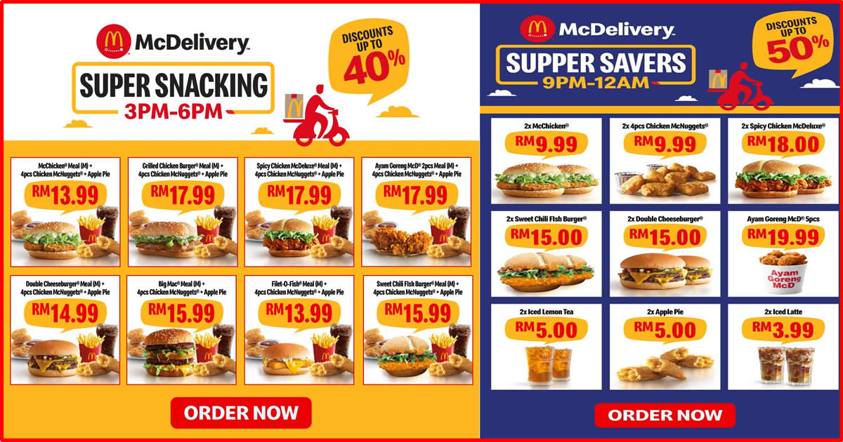 Featured image for McDelivery is giving up to 50% off when you order from 3pm-6pm and 9pm-12am daily till 12 Feb 2020