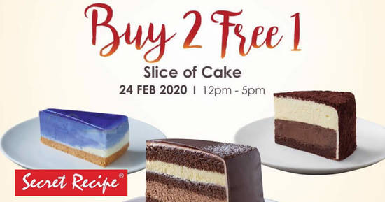 Featured image for Secret Recipe will be having a Buy-2-Get-1-Free slice of cake deal at most outlets on 24 February 2020