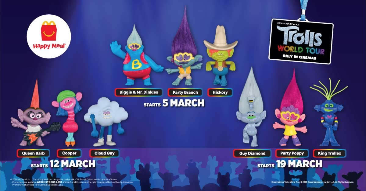 Featured image for McDonald's: Get a FREE Trolls World Tour toy with every Happy Meal purchased from 5 - 25 March 2020