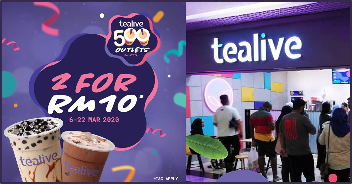 Featured image for Tealive: Enjoy TWO of your favourite brews for only RM10 (6 - 22 March '20)