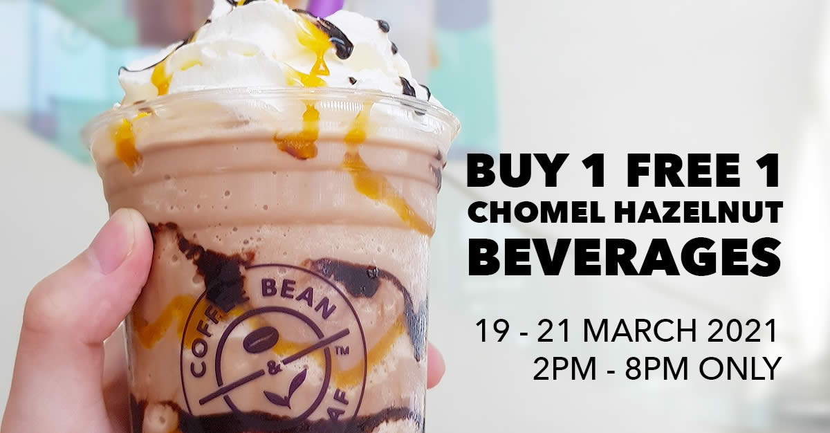 Featured image for The Coffee Bean & Tea Leaf: Buy 1 Free 1 ChoMel Hazelnut Beverages promotion from 19 - 21 March 2021