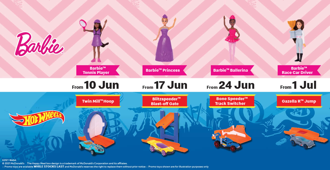 Featured image for McDonald's M'sia latest Happy Meals now comes with a Barbie / Hot Wheels toy FREE till 7 Jul 2021
