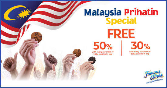 Featured image for Famous Amos M'sia is giving EXTRA 50% or 30% cookies for your 300g or 200g cookies in bag purchase till 31 Aug 2021