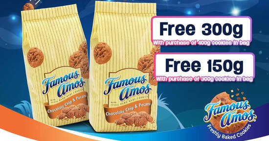 Featured image for Famous Amos M'sia: Buy 300g Get 150g FREE or Buy 400g Get 300g cookies in bag FREE online till 24 Aug 2021