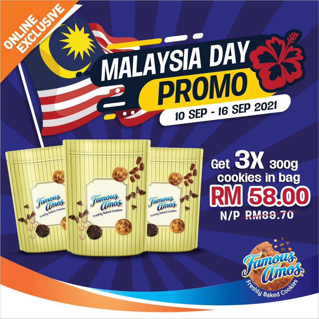 Famous Amos Malaysia Day Promo lets you buy 3 300g cookies in bag for