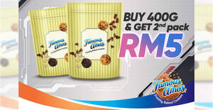 Featured image for Famous Amos: Buy 400g cookies in bag at normal rate and get your 2nd 400g cookies for only RM5 till 8 Oct 2021