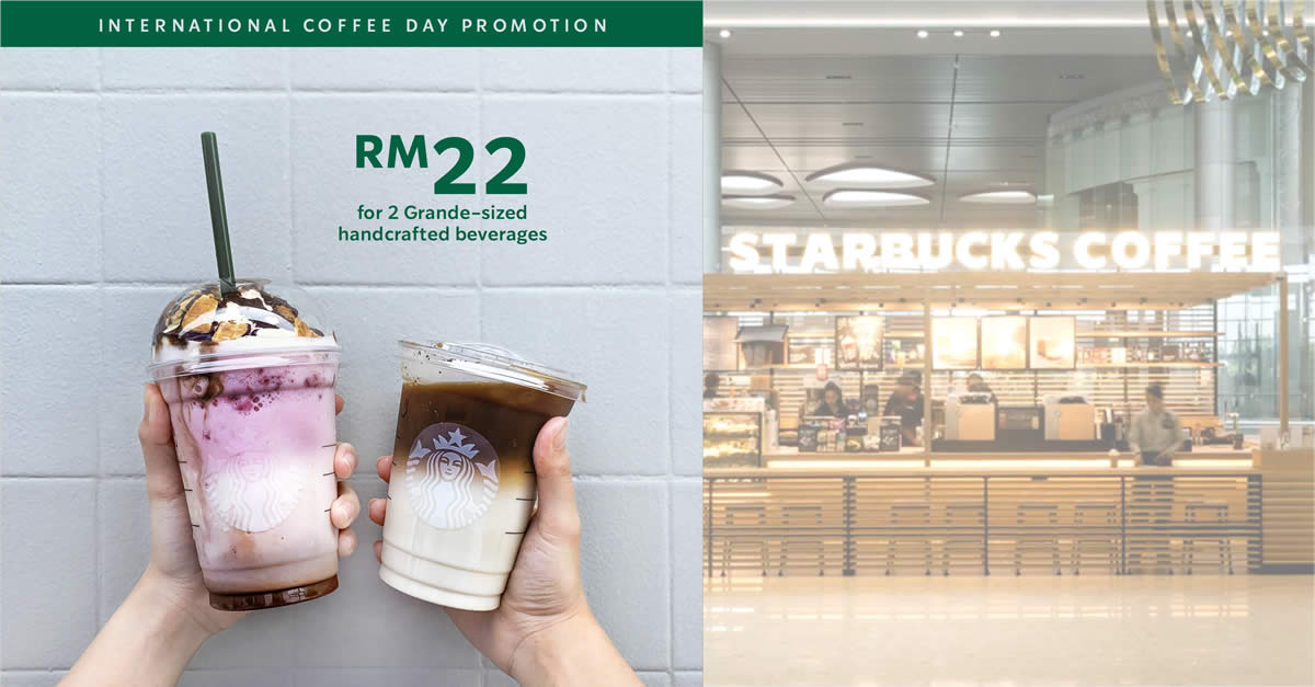 Featured image for Starbucks M'sia: RM22 for two Grand-sized handcrafted beverages on 1 Oct 2021