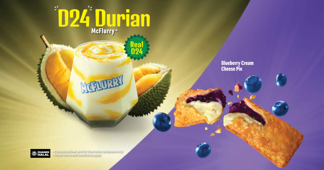 Featured image for McDonald's M'sia brings back D24 Durian McFlurry and Blueberry Cream Cheese Pie from 14 Oct 2021