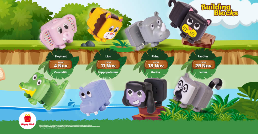 Featured image for McDonald's latest Happy Meal now comes with a FREE Building Blocks Animals toy till 1 Dec 2021