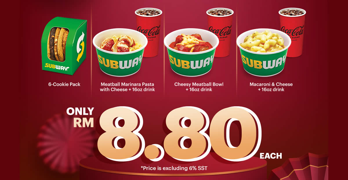 Featured image for Subway M'sia is offering RM8.80 deals till 28 Feb, has four choices including 6-cookie pack