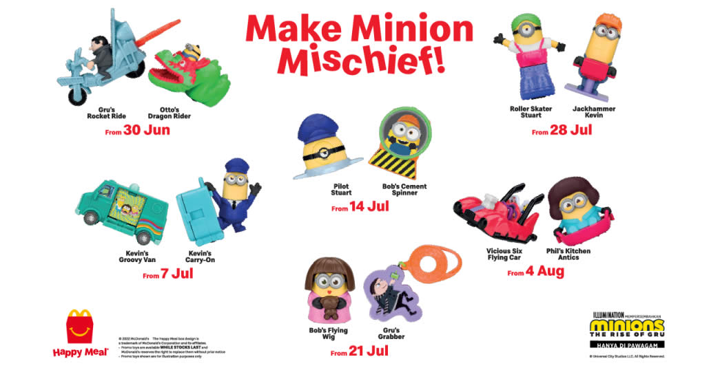 Featured image for McDonald's M'sia is giving away FREE Minions toy with every Happy Meal till 10 Aug 2022