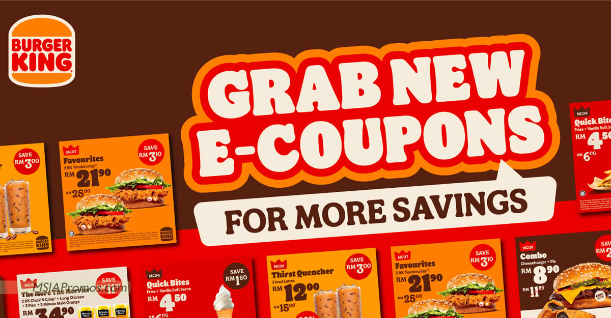 Featured image for Burger King M'sia has released over 20 new digital ecoupon deals you can use as many times as you like till 26 Mar 2023
