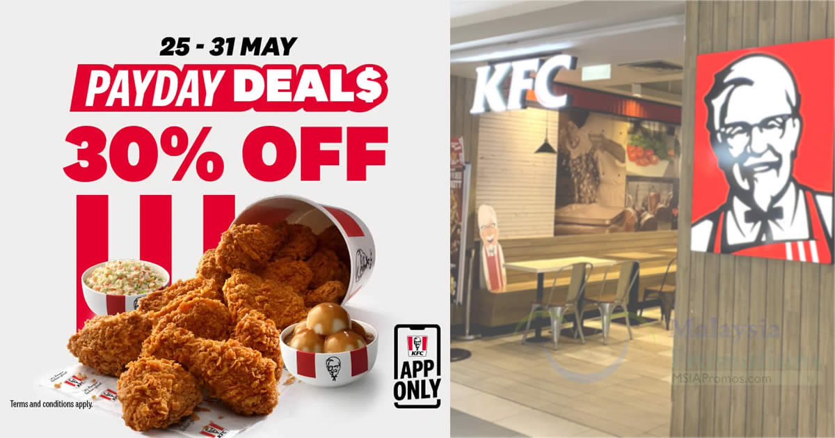 Featured image for KFC M'sia offering 30% off promotion till 31 May 2023 when you order online