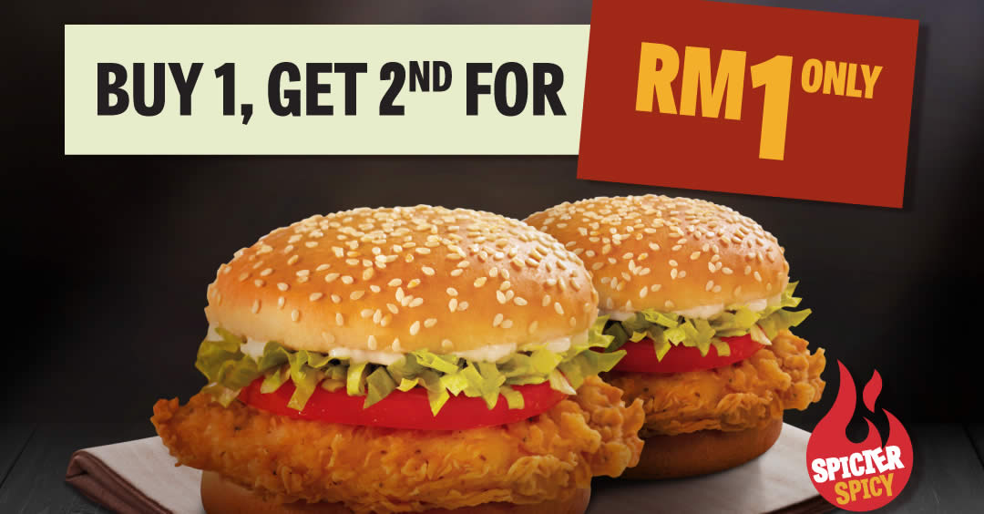 Featured image for Buy 1 Spicy Tex Supreme for RM 11.99 and get a second for just RM1 at Texas Chicken M'sia on 28 May