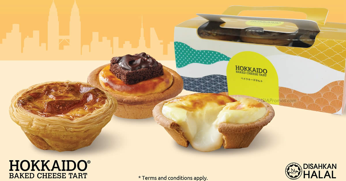 Featured image for Hokkaido Baked Cheese Tart offering RM9.16 off box of 6 delectable tarts all-day on 16 Sep 2023
