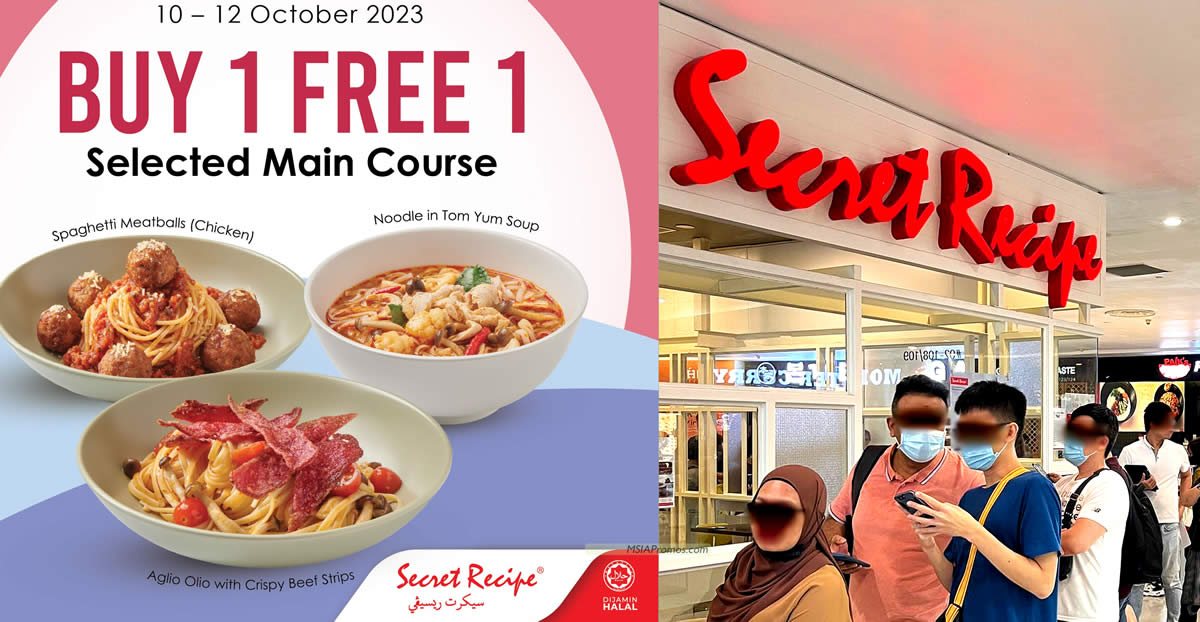 Featured image for Secret Recipe offering Buy 1 FREE 1 Main Course online vouchers from 10 - 12 Oct 2023