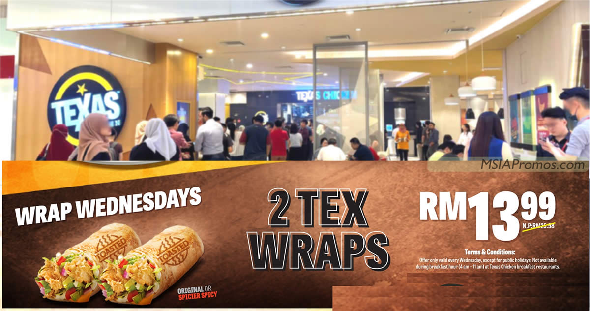 Featured image for Texas Chicken M'sia offering Tex Wraps at 2-for-RM13.99 on Wednesdays from 8 Nov 2023