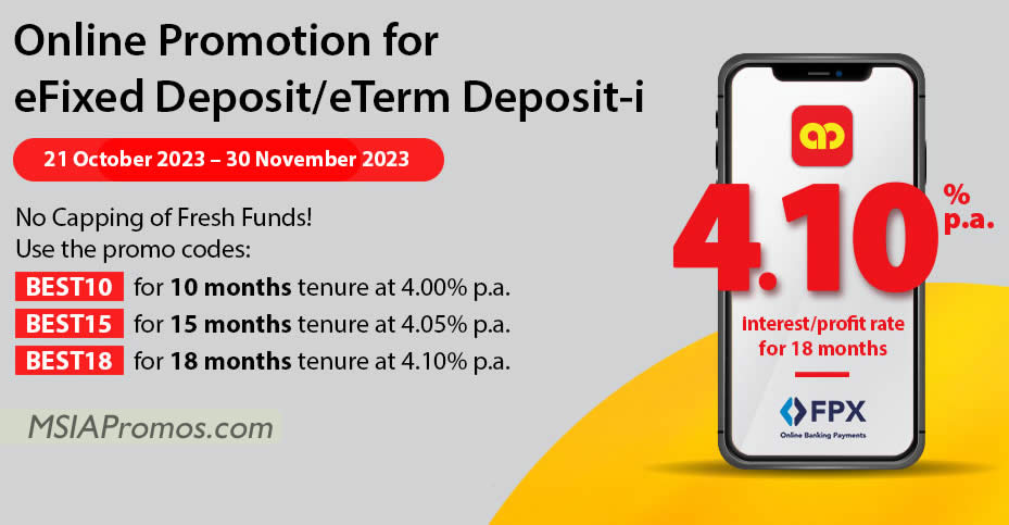 Featured image for Ambank offering up to 4.10% p.a. interest rate for 10-18 month efixed deposit till 30 Nov 2023
