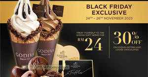 Featured image for (EXPIRED) Godiva has RM24 Godiva Soft Serves and 30% off Gifting & Loose Chocolates from 24 – 26 Nov 2023