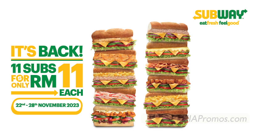 Featured image for Subway offering RM11 subs till 28 Nov 2023, choose from 11 subs