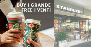 Featured image for Starbucks M’sia Buy 1 Grande FREE 1 Venti promotion on ANY handcrafted beverage all-day till 1 Jan 2024