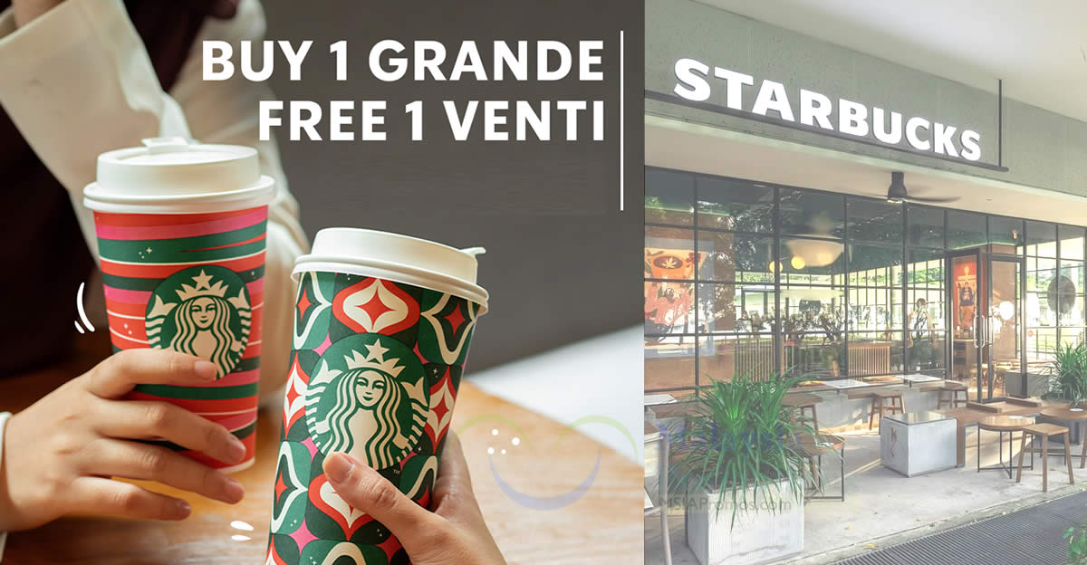 Featured image for Starbucks M'sia Buy 1 Grande FREE 1 Venti promotion on ANY handcrafted beverage all-day till 1 Jan 2024