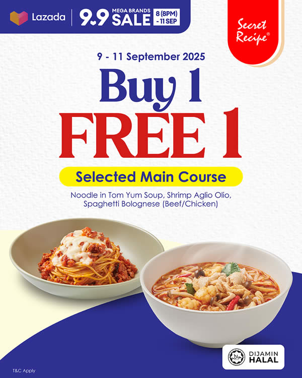 Secret Recipe Buy 1 Free 1 Mains Promo